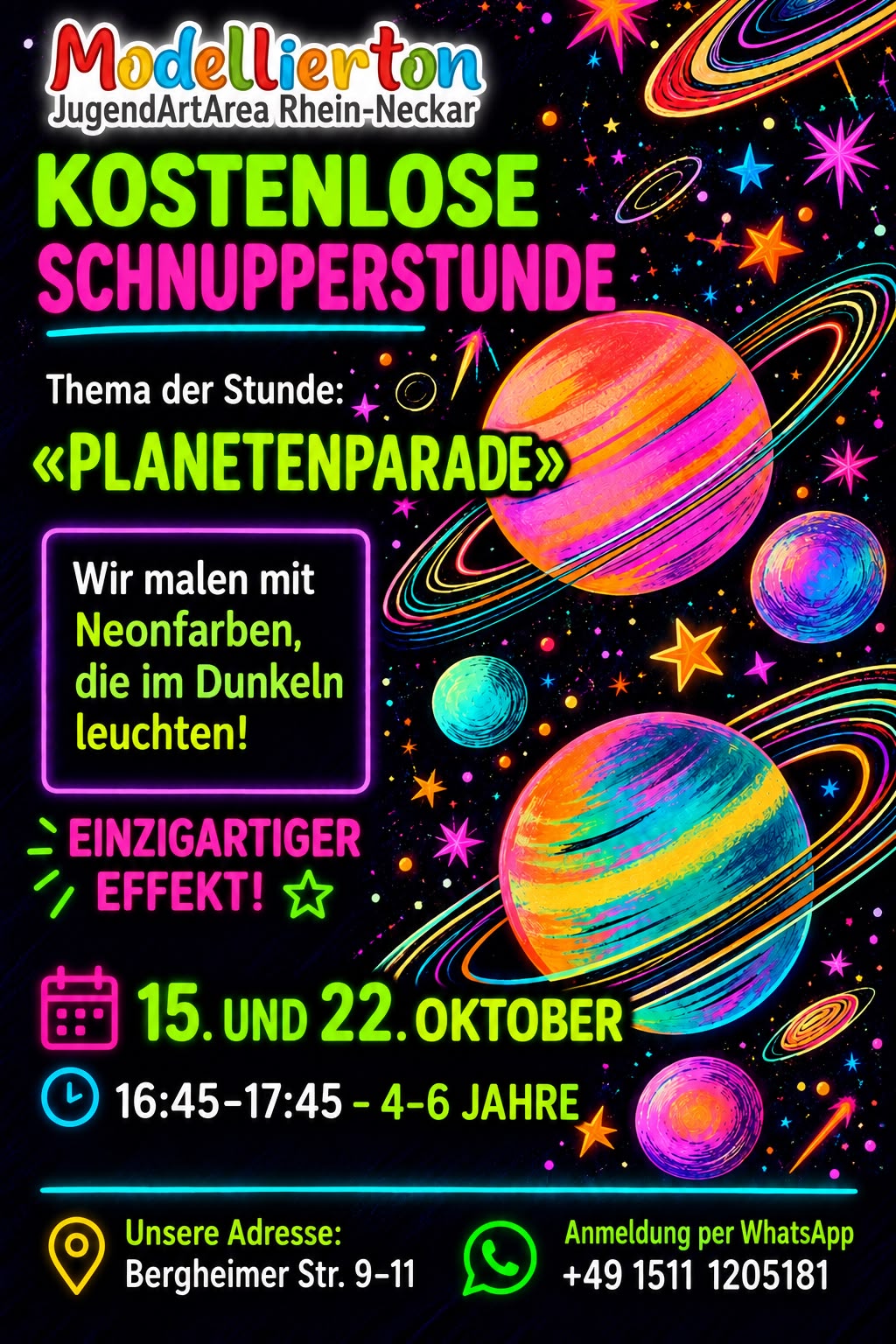 „Parade der Planeten“ Wir laden Kinder von 4 bis 6 Jahren zu einer kostenlosen offenen Malstunde ein!